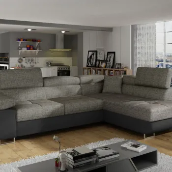 Coltar extensibil stanga 4 locuri, ELTAP, Anton, 272x203x85 cm, lemn/poliester, gri inchis/negru imagine