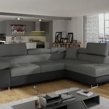 Coltar extensibil stanga 4 locuri, ELTAP, Anton, 272x203x85 cm, lemn/poliester, gri/negru imagine