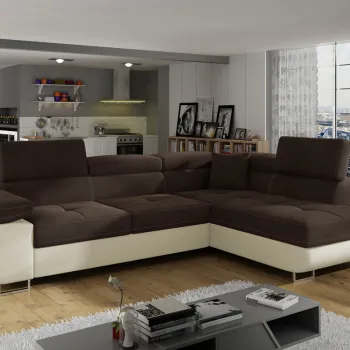 Coltar extensibil stanga 4 locuri, ELTAP, Anton, 272x203x85 cm, lemn/poliester, maro/bej imagine