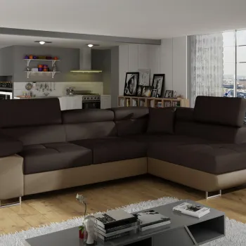 Coltar extensibil stanga 4 locuri, ELTAP, Anton, 272x203x85 cm, lemn/poliester, maro inchis/maro imagine