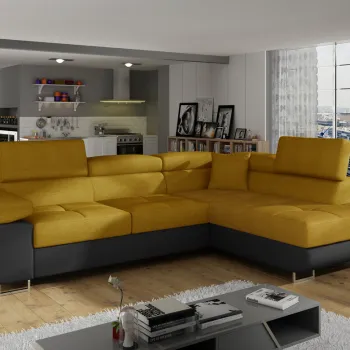 Coltar extensibil stanga 4 locuri, ELTAP, Anton, 272x203x85 cm, lemn/poliester, mustar/negru imagine