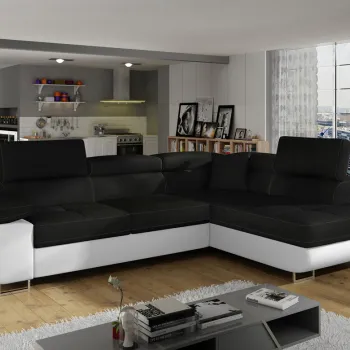 Coltar extensibil stanga 4 locuri, ELTAP, Anton, 272x203x85 cm, lemn/poliester, negru/alb imagine