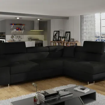 Coltar extensibil stanga 4 locuri, ELTAP, Anton, 272x203x85 cm, lemn/poliester, negru/negru imagine