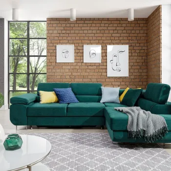 Coltar extensibil stanga 4 locuri, ELTAP, Anton, 272x203x85 cm, lemn/poliester, verde inchis imagine