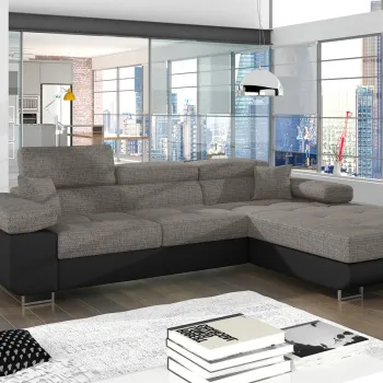 Coltar extensibil stanga 4 locuri ELTAP, Armd-15, Armando, 289x203x85 cm, lemn/poliester, gri/negru imagine