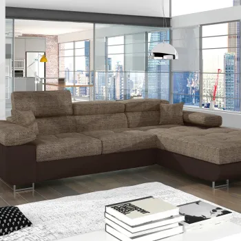 Coltar extensibil stanga 4 locuri ELTAP, Armd-17, Armando, 289x203x85 cm, lemn/poliester, bej inchis/maro imagine