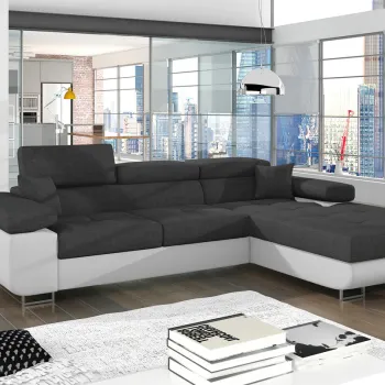 Coltar extensibil stanga 4 locuri ELTAP, Armd-18, Armando, 289x203x85 cm, lemn/poliester, gri inchis/alb imagine