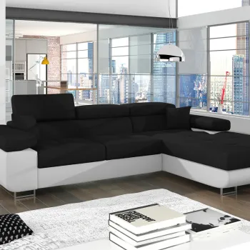 Coltar extensibil stanga 4 locuri ELTAP, Armd-19, Armando, 289x203x85 cm, lemn/poliester, negru/alb imagine