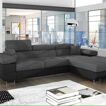 Coltar extensibil stanga 4 locuri ELTAP, Armd-20, Armando, 289x203x85 cm, lemn/poliester, gri deschis/negru imagine