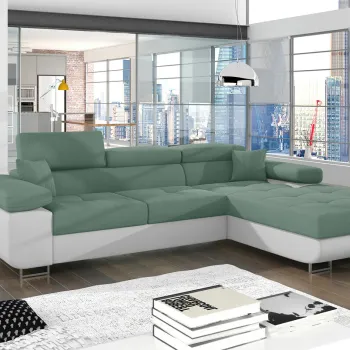 Coltar extensibil stanga 4 locuri ELTAP, Armd-23, Armando, 289x203x85 cm, lemn/poliester, verde/alb imagine