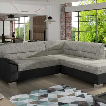 Coltar extensibil stanga 4 locuri ELTAP, BR05, Bergen, 247x214x83 cm, lemn/poliester, gri deschis/negru imagine