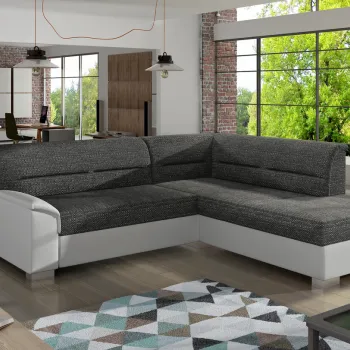 Coltar extensibil stanga 4 locuri ELTAP, BR06, Bergen, 247x214x83 cm, lemn/poliester, gri inchis/alb imagine