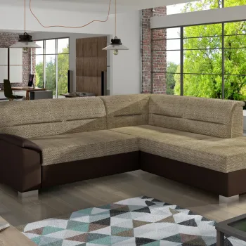 Coltar extensibil stanga 4 locuri ELTAP, BR08, Bergen, 247x214x83 cm, lemn/poliester, bej/maro inchis imagine