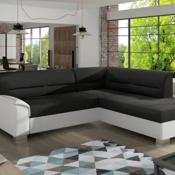 Coltar extensibil stanga 4 locuri ELTAP, BR10, Bergen, 247x214x83 cm, lemn/poliester, negru/alb imagine