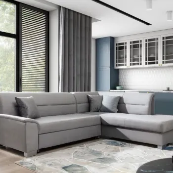 Coltar extensibil stanga 4 locuri ELTAP, BR20, Bergen, 247x214x83 cm, lemn/poliester, gri deschis imagine