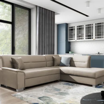 Coltar extensibil stanga 4 locuri ELTAP, BR36, Bergen, 247x214x83 cm, lemn/poliester, maro deschis imagine