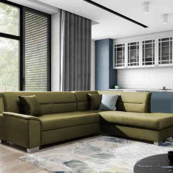 Coltar extensibil stanga 4 locuri ELTAP, BR40, Bergen, 247x214x83 cm, lemn/poliester, verde olive imagine