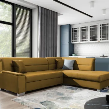 Coltar extensibil stanga 4 locuri ELTAP, BR42, Bergen, 247x214x83 cm, lemn/poliester, mustar imagine