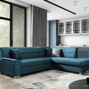 Coltar extensibil stanga 4 locuri ELTAP, BR48, Bergen, 247x214x83 cm, lemn/poliester, albastru imagine