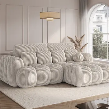 Coltar extensibil stanga 4 locuri ELTAP, Covelion, 260x167x105 cm, lemn/catifea din poliester, alb murdar imagine