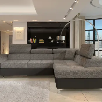 Coltar extensibil stanga 4 locuri ELTAP, ERI-43, Eridano, 275x202x88 cm, lemn/poliester, gri/negru imagine