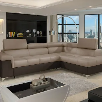 Coltar extensibil stanga 4 locuri ELTAP, ERI-49, Eridano, 275x202x88 cm, lemn/poliester, maro deschis/maro inchis imagine