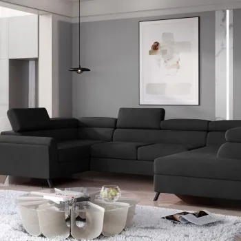 Coltar extensibil stanga 4 locuri ELTAP, Esc-24, Escada, 336x200x92 cm, lemn/poliester, negru imagine
