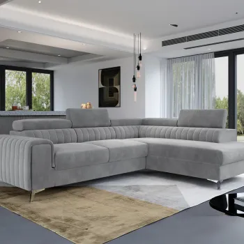 Coltar extensibil stanga 4 locuri, ELTAP, Lau-01, Laurence, 278x205x92 cm, lemn/poliester, gri deschis imagine