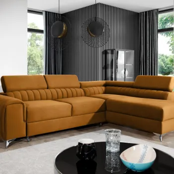 Coltar extensibil stanga 4 locuri, ELTAP, Lau-02, Laurence, 278x205x92 cm, lemn/poliester, mustar imagine