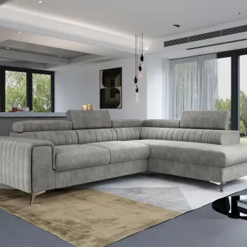 Coltar extensibil stanga 4 locuri, ELTAP, Lau-04, Laurence, 278x205x92 cm, lemn/poliester, gri deschis imagine