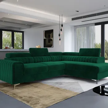 Coltar extensibil stanga 4 locuri, ELTAP, Lau-10, Laurence, 278x205x92 cm, lemn/poliester, verde inchis imagine