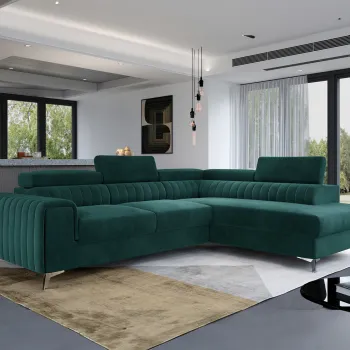 Coltar extensibil stanga 4 locuri, ELTAP, Lau-11, Laurence, 278x205x92 cm, lemn/poliester, verde imagine