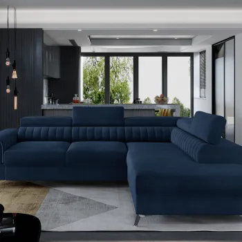 Coltar extensibil stanga 4 locuri, ELTAP, Lau-12, Laurence, 278x205x92 cm, lemn/poliester, albastru inchis imagine