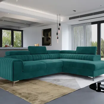 Coltar extensibil stanga 4 locuri, ELTAP, Lau-14, Laurence, 278x205x92 cm, lemn/poliester, verde deschis imagine