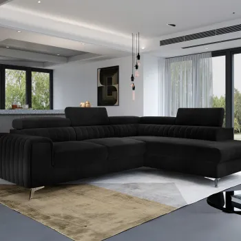 Coltar extensibil stanga 4 locuri, ELTAP, Lau-15, Laurence, 278x205x92 cm, lemn/poliester, negru imagine