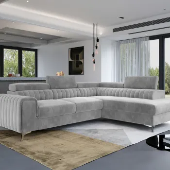 Coltar extensibil stanga 4 locuri, ELTAP, Lau-17, Laurence, 278x205x92 cm, lemn/poliester, gri deschis imagine