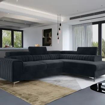 Coltar extensibil stanga 4 locuri, ELTAP, Lau-18, Laurence, 278x205x92 cm, lemn/poliester, gri inchis imagine