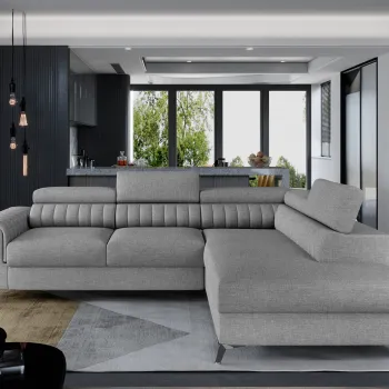 Coltar extensibil stanga 4 locuri, ELTAP, Lau-20, Laurence, 278x205x92 cm, lemn/poliester, gri deschis imagine