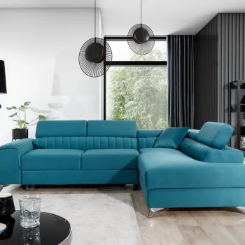 Coltar extensibil stanga 4 locuri, ELTAP, Lau-21, Laurence, 278x205x92 cm, lemn/poliester, turcoaz imagine