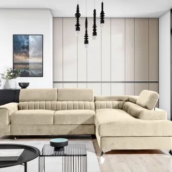 Coltar extensibil stanga 4 locuri, ELTAP, LAU-352, Laurence, 278x205x92 cm, lemn/poliester, bej imagine