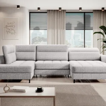 Coltar extensibil stanga 4 locuri ELTAP, LT-03AUB, Berrto, 306x165x100 cm, lemn/poliester, gri deschis imagine