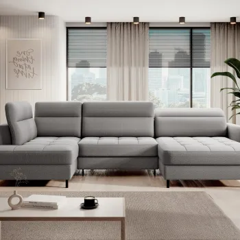 Coltar extensibil stanga 4 locuri ELTAP, LT-03MAN, Berrto, 306x165x100 cm, lemn/poliester, gri inchis imagine