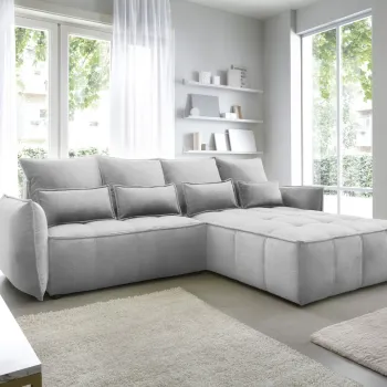 Coltar extensibil stanga 4 locuri ELTAP, LT-03NU, Campo, 265x196x88 cm, lemn/poliester, gri deschis imagine