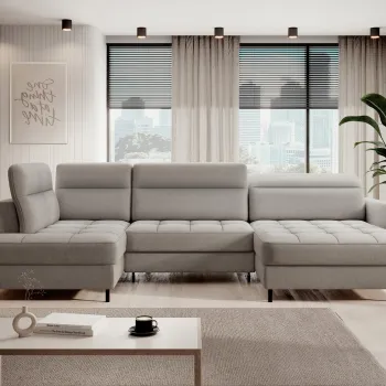 Coltar extensibil stanga 4 locuri ELTAP, LT-03RAQ, Berrto, 306x165x100 cm, lemn/poliester, gri imagine