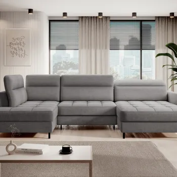 Coltar extensibil stanga 4 locuri ELTAP, LT-03TOS, Berrto, 306x165x100 cm, lemn/poliester, gri inchis imagine