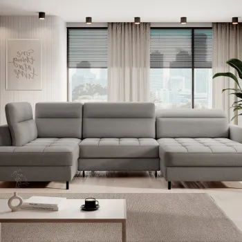 Coltar extensibil stanga 4 locuri ELTAP, LT-04RAQ, Berrto, 306x165x100 cm, lemn/poliester, gri inchis imagine