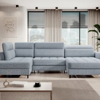 Coltar extensibil stanga 4 locuri ELTAP, LT-100AUB, Berrto, 306x165x100 cm, lemn/poliester, albastru deschis imagine