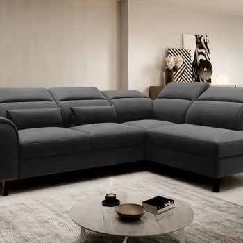 Coltar extensibil stanga 4 locuri ELTAP, LT-10FL, Noble, 255x201x100 cm, lemn/poliester, negru imagine