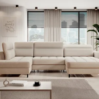 Coltar extensibil stanga 4 locuri ELTAP, LT-18RAQ, Berrto, 306x165x100 cm, lemn/poliester, bej imagine