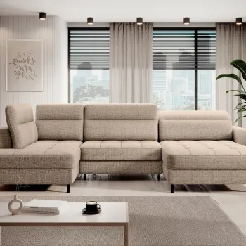 Coltar extensibil stanga 4 locuri ELTAP, LT-20AUB, Berrto, 306x165x100 cm, lemn/poliester, bej inchis imagine